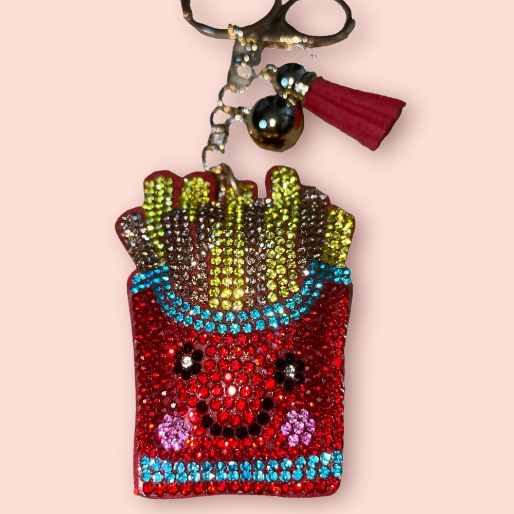 Handbag Charm French Fries Puffy Rhinestone Bling Purse Luggage Key Charm NEW